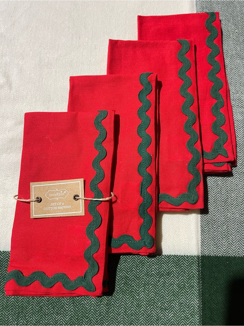 Mud Pie Red Ric Rac Napkins - Set of 4